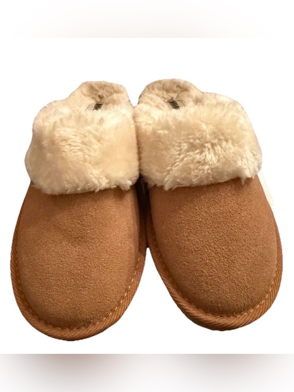Minnetonka Women’s Suede Faux Fur Scuff Slippers Tan Size 7